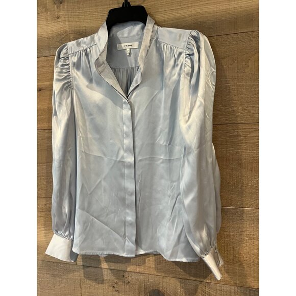NWOT FRAME Gillian denim blue Silk Top BLOUSE SHIRT SIZE S - Picture 4 of 9